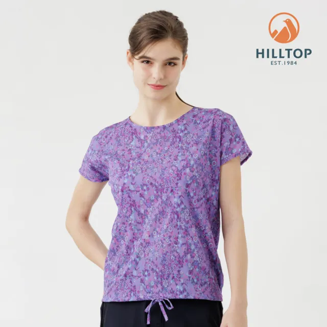 【Hilltop 山頂鳥】吸濕快乾舒適彈性短袖上衣 女款 紫底印花｜PS06XF67ECJZ