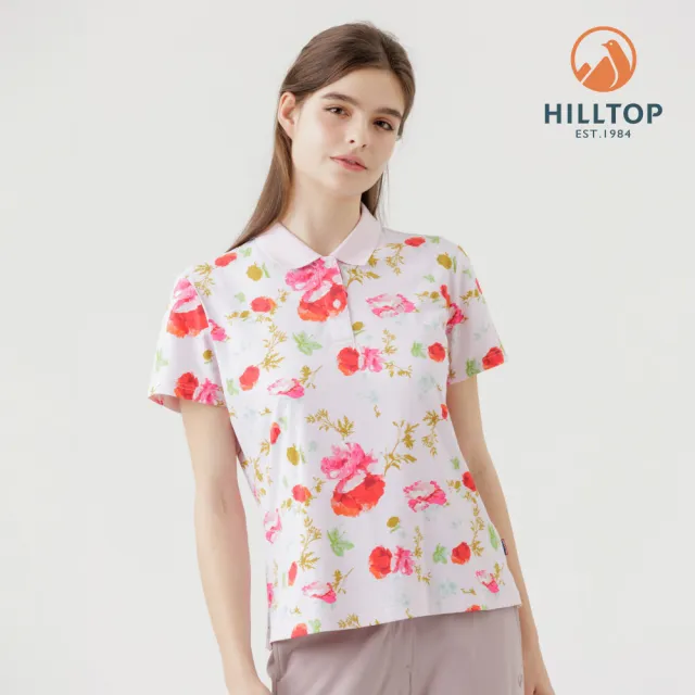 【Hilltop 山頂鳥】Polygiene抗菌抗UV吸濕快乾印花POLO衫 女款 淺粉｜PS14XFL7ECFZ