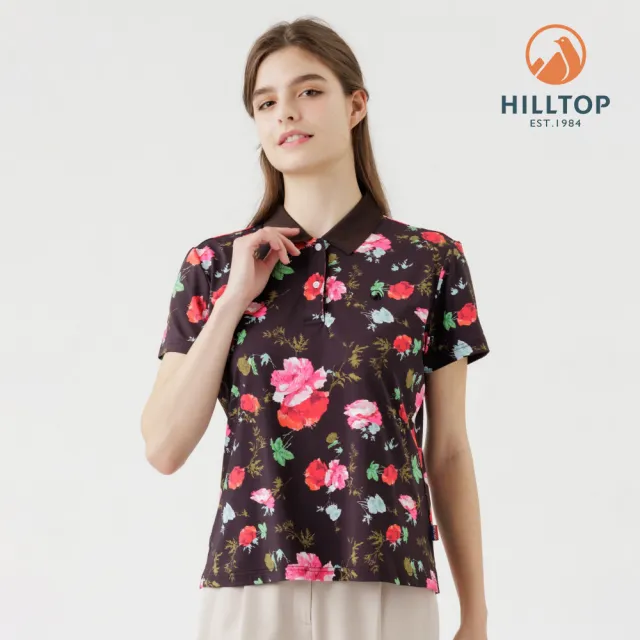 【Hilltop 山頂鳥】Polygiene抗菌抗UV吸濕快乾印花POLO衫 女款 黑｜PS14XFL7ECAZ