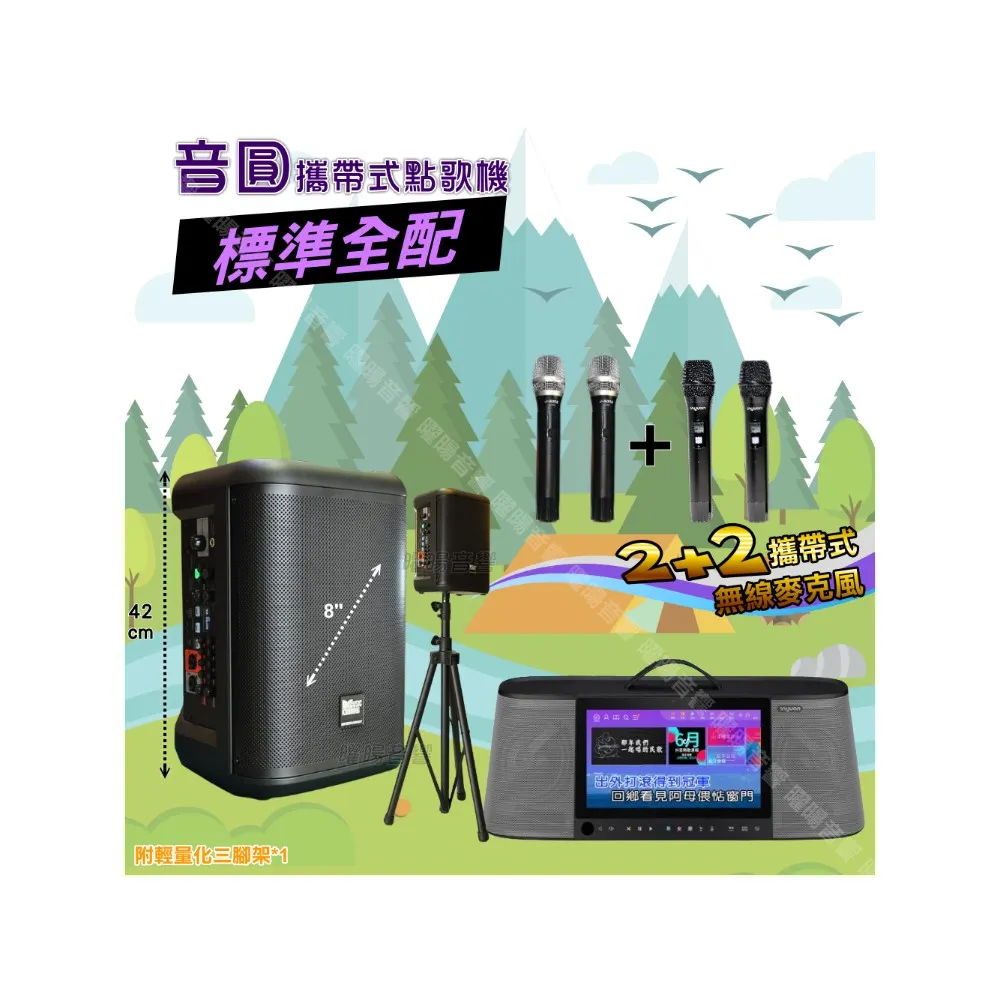 【音圓】PARTY-7000 攜帶式點歌機狂歡派對組(標準全配+MusicKing 08PRO 8吋充電攜帶型擴音喇叭)