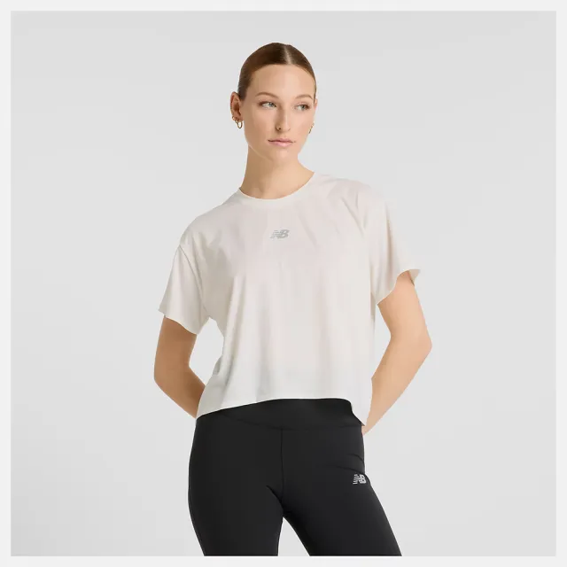 【NEW BALANCE】NB 短袖上衣 運動 休閒 DRY 快速排汗 女 白色(WT51133SST)