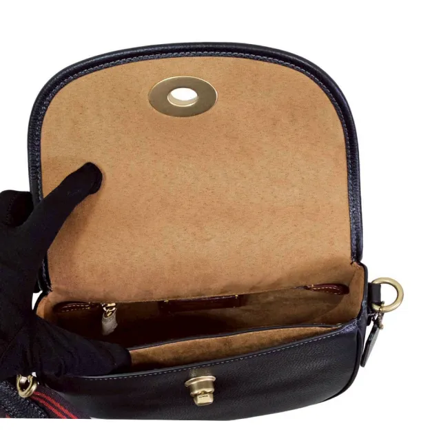 【COACH】Willow Saddle 旋釦C 荔枝紋皮革可替換雙背帶斜/黑(贈原廠防塵袋紙袋/送禮)