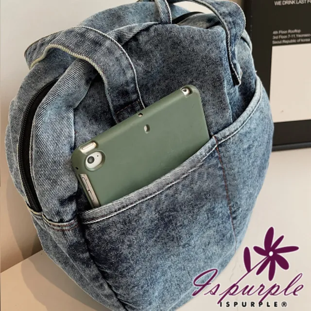 【iSPurple】雙11 甜美牛仔 多功能綁帶手提單肩腋下圓包(復古藍)