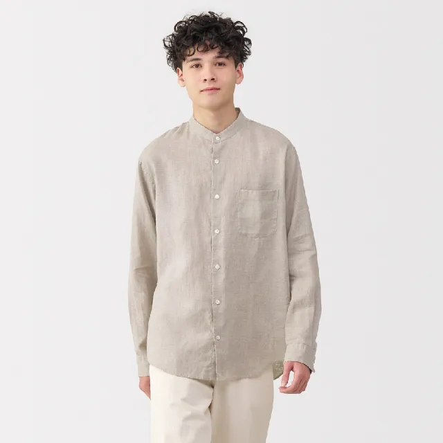 【MUJI 無印良品】男亞麻水洗立領長袖襯衫(共5色)