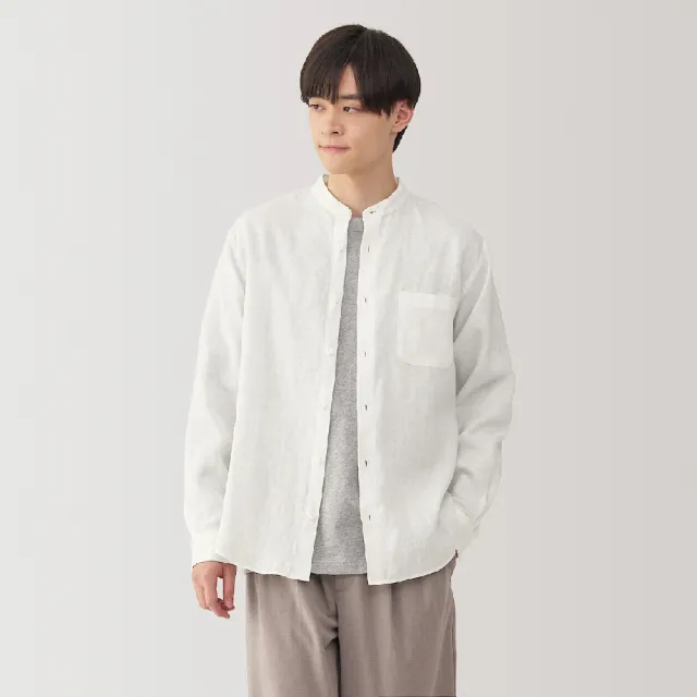 【MUJI 無印良品】男亞麻水洗立領長袖襯衫(共5色)