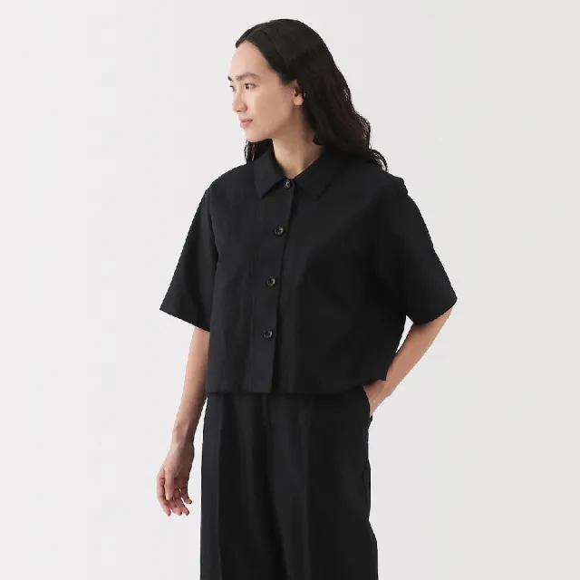 【MUJI 無印良品】女大麻混斜紋織短袖襯衫(共2色)