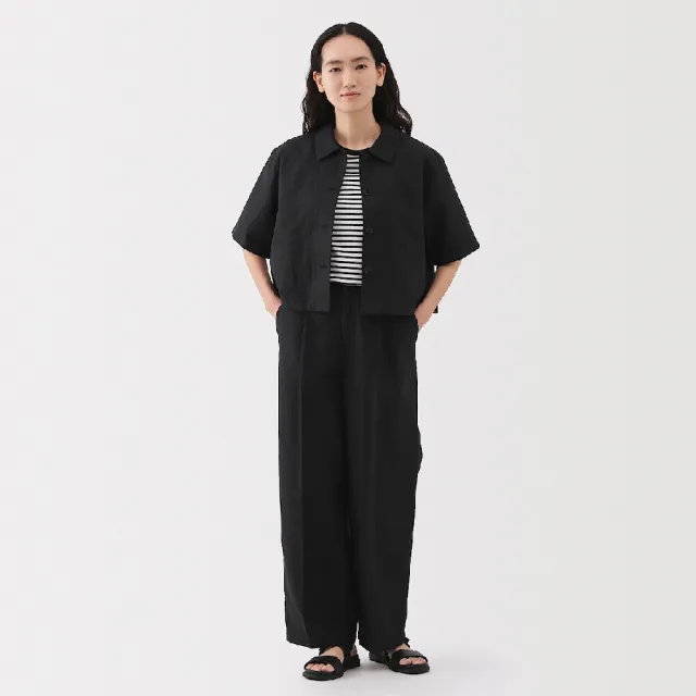 【MUJI 無印良品】女大麻混斜紋織短袖襯衫(共2色)