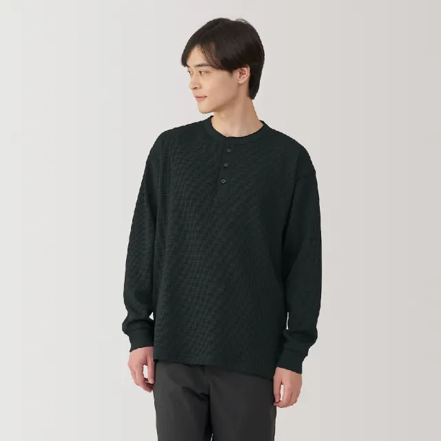 【MUJI 無印良品】男抗UV速乾鬆餅紋亨利領長袖T恤(共4色)