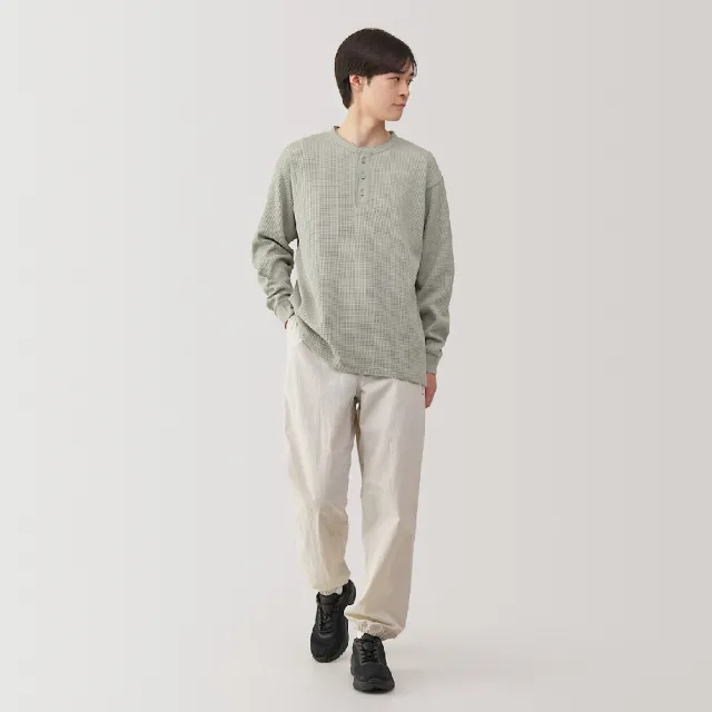 【MUJI 無印良品】男抗UV速乾鬆餅紋亨利領長袖T恤(共4色)