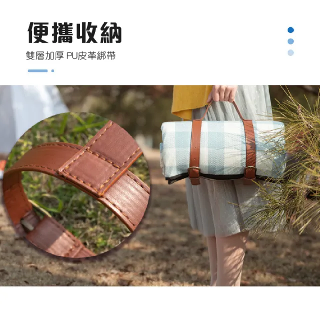 【Mountainhiker 山之客】特克曼 日式加厚防潑水款(格紋皮革綁帶休閒野餐墊 150*200CM)