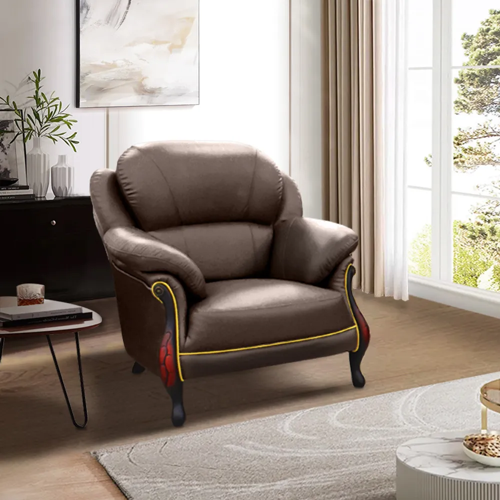 【IHouse】台灣製法式古典高背 進口半牛皮獨立筒沙發 1人座