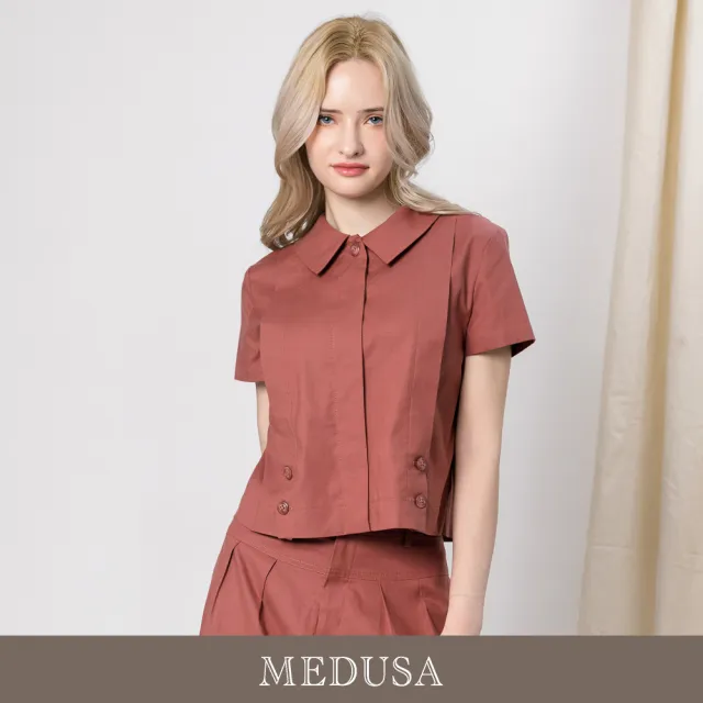 【MEDUSA 曼度莎】現貨-天絲棉排釦設計短袖襯衫(M-XL)|女短袖上衣 休閒襯衫(601-5080A)