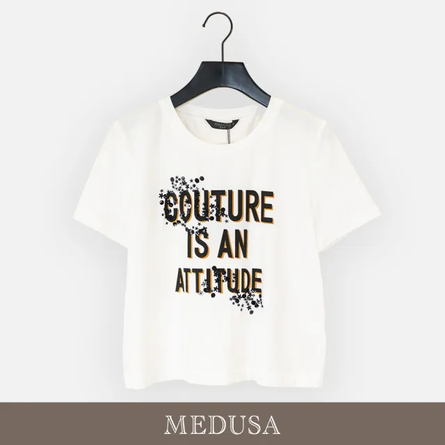 【MEDUSA 曼度莎】現貨-亮片 Attitude 字母純棉T恤（M-XL）｜女休閒上衣 女短袖上衣(601-31601)