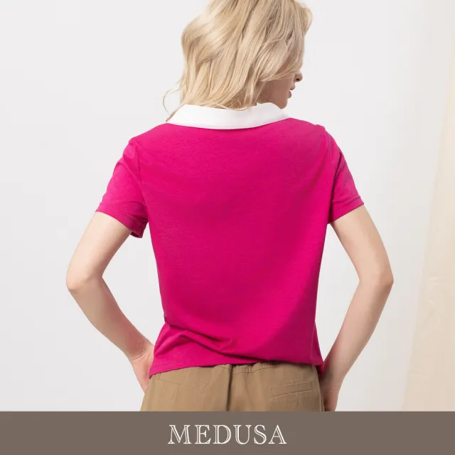 【MEDUSA 曼度莎】現貨-香水純棉領子拼接短袖T恤（M-2L）｜女休閒上衣 女短袖上衣(601-31101)