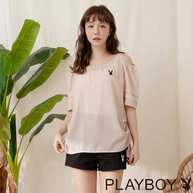 【PLAYBOY】露肩粉色點點優雅上衣(粉色)