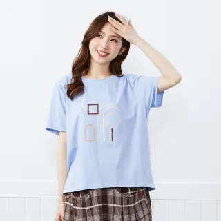 【betty’s 貝蒂思】幾何印花圓領短袖T-shirt(淺藍)