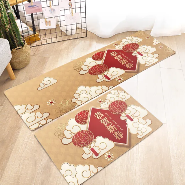 【半島良品】新年頂級防油防滑皮革新年地墊45x75cm+45x150cm(止滑 防水 免打理 回彈 可愛)