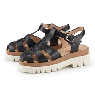 【ORIN】真皮魚骨編織厚底涼鞋(黑色)