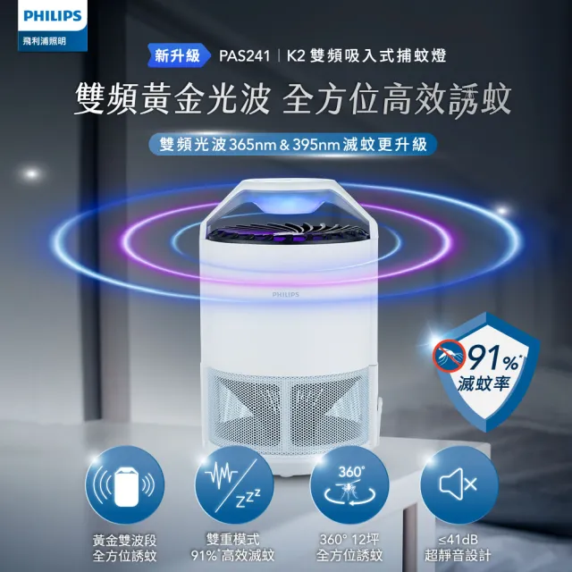 【Philips 飛利浦】PAS241 K2雙頻吸入式捕蚊燈