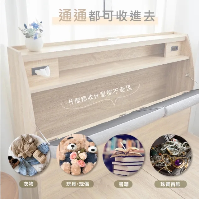 【藤原傢俬】貓抓皮靠枕收納床頭箱附充電插座雙人5尺(不含床架/底)