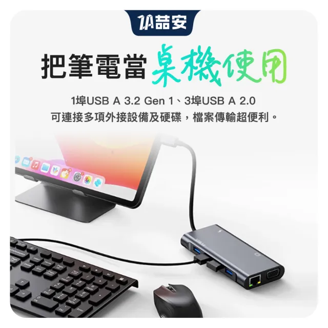 【ZA 喆安】11合1 USB Type-C HUB轉接集線器(支援Type-C HDMI/VGA投影/充電/傳輸/記憶讀卡/RJ45網路/耳機)