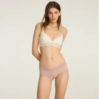 【Anden Hud】XXL 夢境花園．窄版V蕾絲高腰三角內褲(罌粟粉-紫色小花)