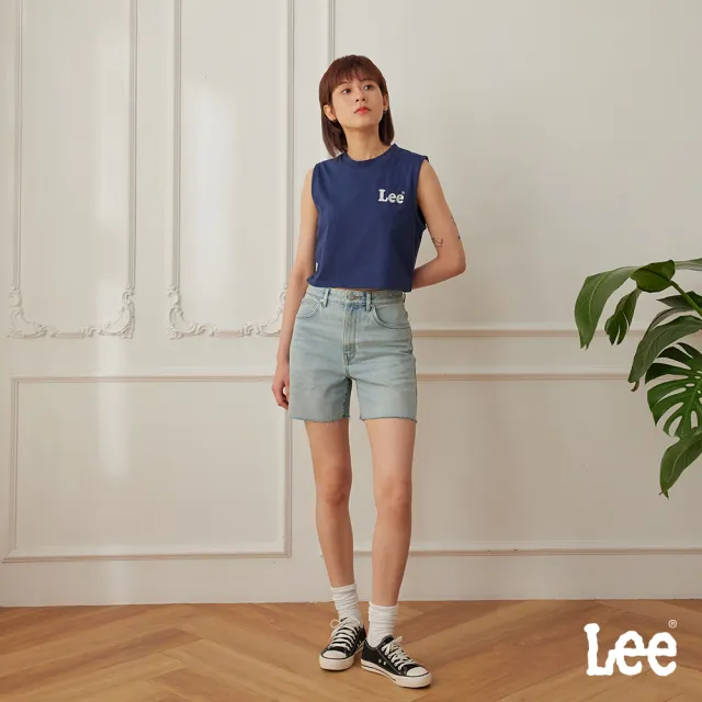 【Lee】女裝 牛仔短褲 / 中腰 下擺抽鬚 不收邊 淺藍洗水(LB522018180)