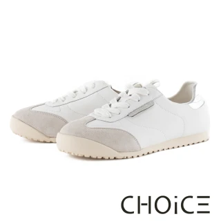 【CHOiCE】復古異材質休閒撞色綁帶德訓薄底鞋(白色)