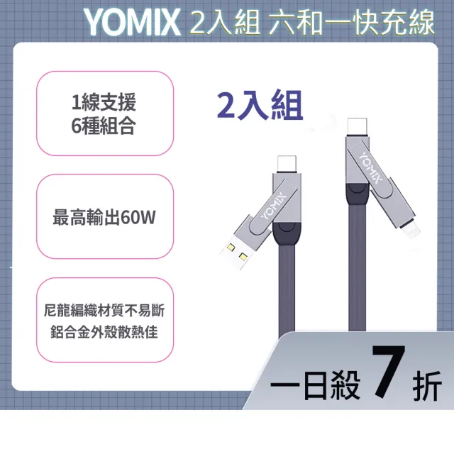 【YOMIX 優迷】2入組★PD 60W Type-C 1.5M六合一編織極速傳輸充電線 (支援iphone17快充)