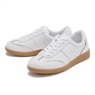 【DIANA】復古皮革拼接綁帶德訓休閒鞋(白色)