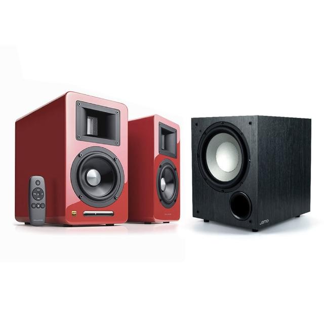 【AIRPULSE】A100 PLUS鋼烤紅+Jamo C910(雙聲道主動式音箱+10吋重低音喇叭)