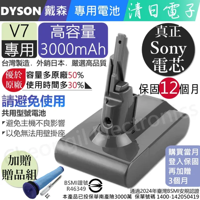 【清日電子】Dyson 戴森 V7 SV11 3000mAh 台製高品質專用電池 V7系列 HH11 SV37 Fluffy Trigger Mattress