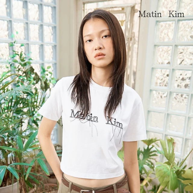 【MATIN KIM】官方旗艦 抽線造型短版短袖T恤(白色)