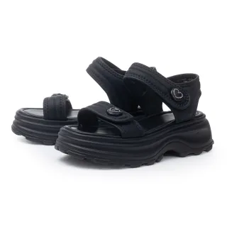 【CHOiCE】亮鑽愛心圓釦厚底休閒涼鞋(黑色)