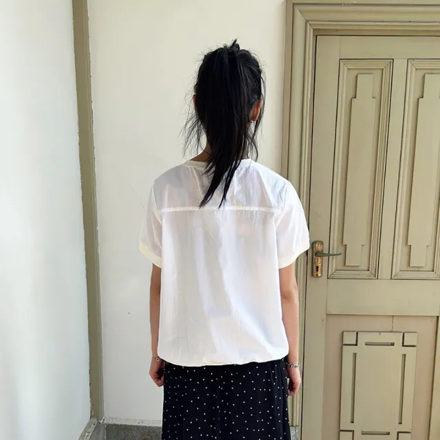 【Hana Mokuba】花木馬日系女裝圓領拼接泡袖收口上衣(上衣)