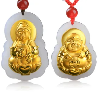 【三省堂】金鑲玉祈福開運掛飾 觀世音 彌勒佛(2款任選/招財納福 平安開運)