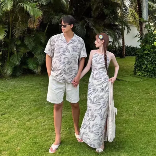 【SeasonsBikini】正韓情侶美背綁帶連身長洋裝/男款度假上衣-KK32(情侶裝襯衫洋裝)