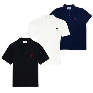 【AMI PARIS】男女同款 刺繡愛心A圖騰小logo 短袖POLO衫-多色任選(XS號、S號、M號、L號、XL號)