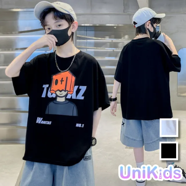 【UniKids】中大童裝短袖T恤 紙箱男孩上衣 男大童裝女大童裝VPTGXZ9868(白 黑)