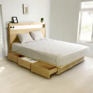 【IHouse】山田 單大3.5尺房間2件組(燈光插座床片、3抽收納床底)