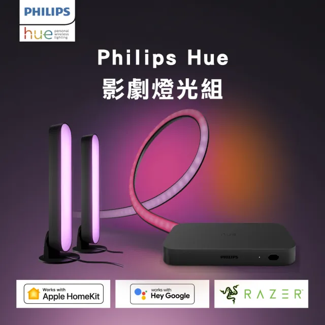 【Philips 飛利浦】智慧照明 Hue Play影劇燈光組(55吋燈帶+HuePlay雙入+影音同步器)