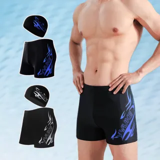 【SUNY】平角泳褲+泳帽兩件套 防水游泳裝備 沙灘褲 四角泳褲 泳帽 游泳泡湯短褲 游泳褲男