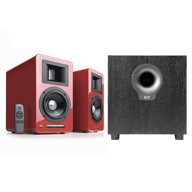 【AIRPULSE】A100 PLUS鋼烤紅+ELAC S10.2(雙聲道主動式音箱+10吋重低音喇叭)