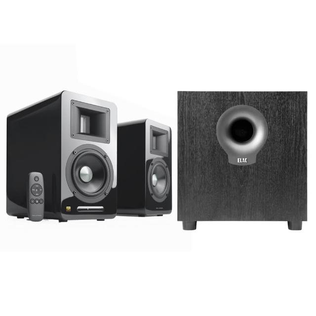 【AIRPULSE】A100 PLUS鋼烤黑+ELAC S10.2(雙聲道主動式音箱+10吋重低音喇叭)