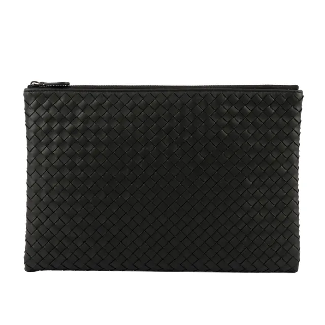 【BOTTEGA VENETA 寶緹嘉】編織羊皮大款手拿包/收納包(黑色)