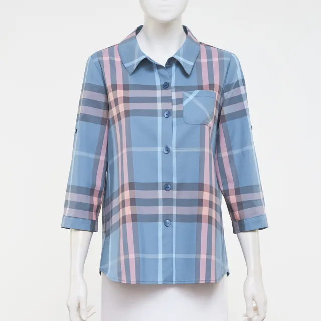 【ILEY 伊蕾】經典格紋七分袖棉質襯衫(淺藍；M-2L；1251071507)