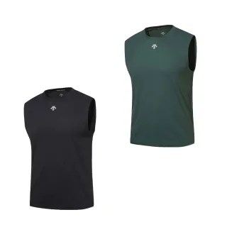 【DESCENTE】迪桑特 男士 運動無袖上衣 跑步無袖背心(黑色/綠色)