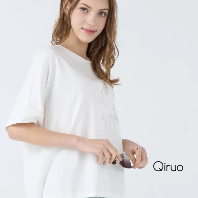 【Qiruo 奇若名品】輕棉質寬鬆短版圓領短袖造型白色上衣7054A