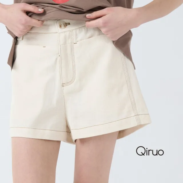 【Qiruo 奇若名品】牛仔棉拉鍊鈕扣超短褲 卡色双口袋休閒短褲7060C