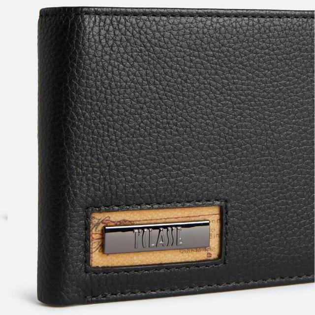 【Alviero Martini】義大利地圖包 小牛皮男用4卡零錢袋短夾(黑色)